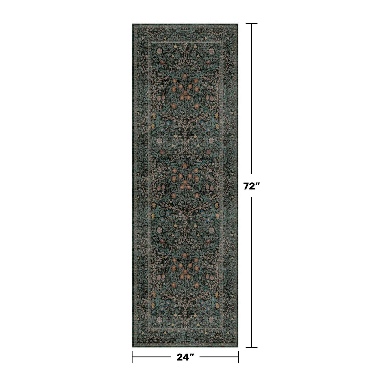 Hazo Haus Vintage Floral Dark Green Washable Runner Rug 2x6, Non Slip Kitchen Rug – close-up detail