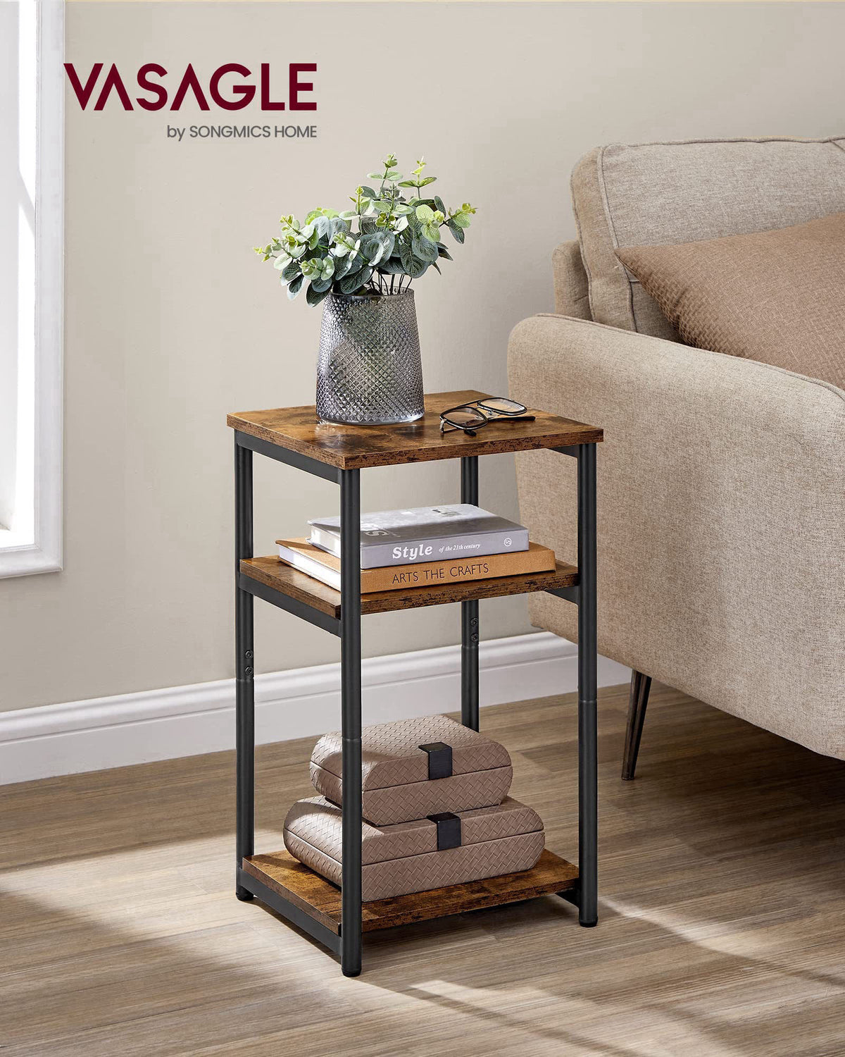 VASAGLE Side Table, Small End Table, Tall Nightstand, Steel Frame – close-up detail