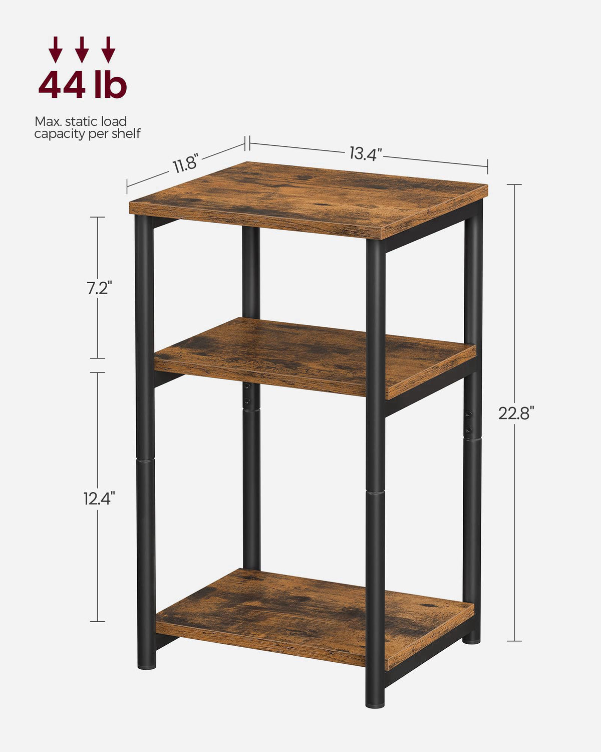 VASAGLE Side Table, Small End Table, Tall Nightstand, Steel Frame – packaging and label