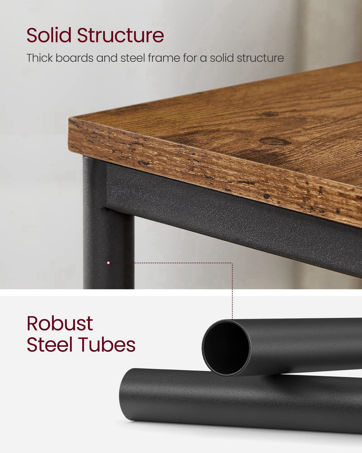 VASAGLE Side Table, Small End Table, Tall Nightstand, Steel Frame – back view and specifications
