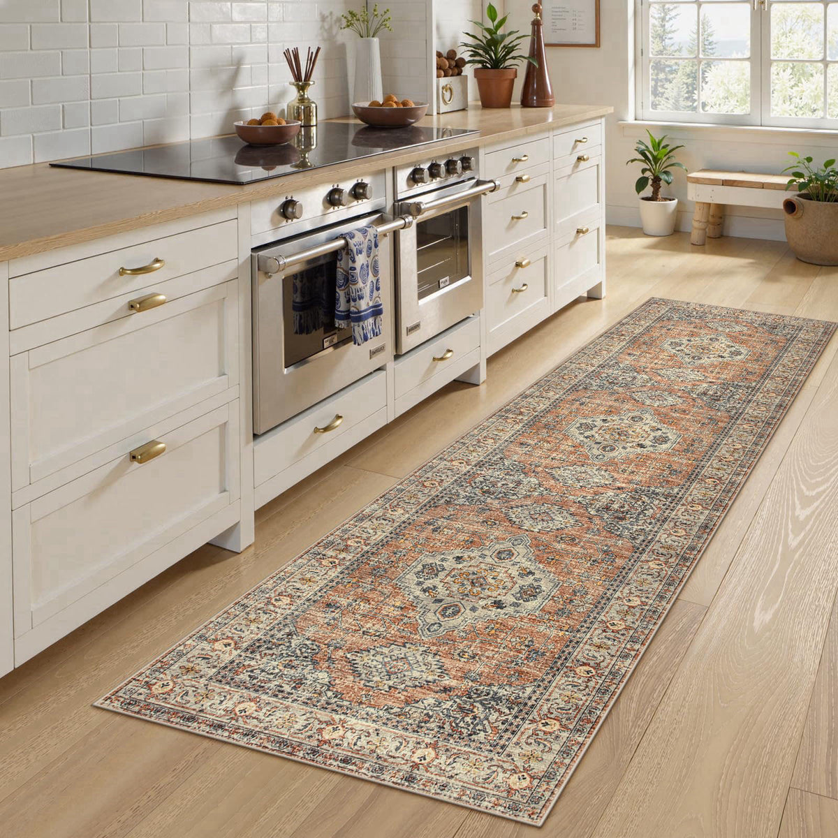 Lahome Oriental Kitchen Runner Rug Non Slip, 2x8 Runners for Hallways – close-up detail in Terracotta