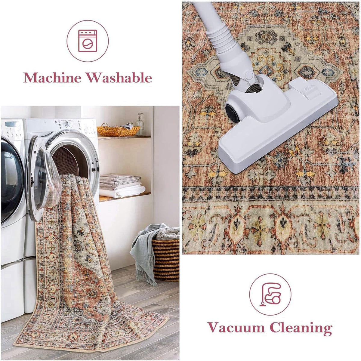 Lahome Oriental Kitchen Runner Rug Non Slip, 2x8 Runners for Hallways – back view and specifications