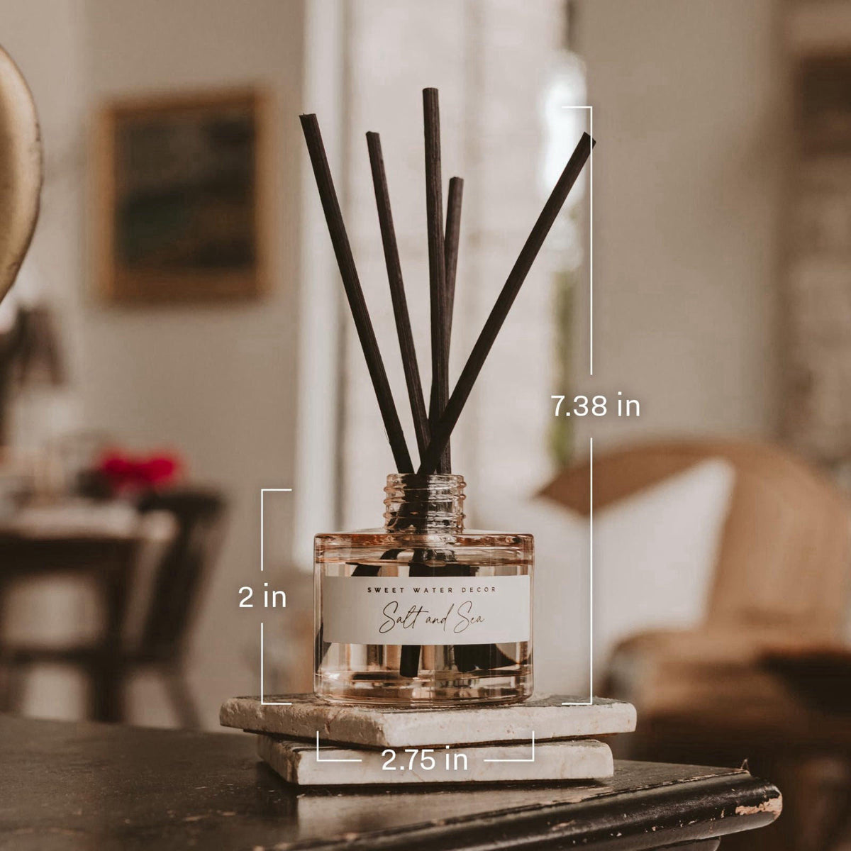 Sweet Water Decor Salt and Sea Reed Diffuser - Sea Salt, Citrus, Musk & Amber Scent - Long-Lasting 4 Month Home Fragranc