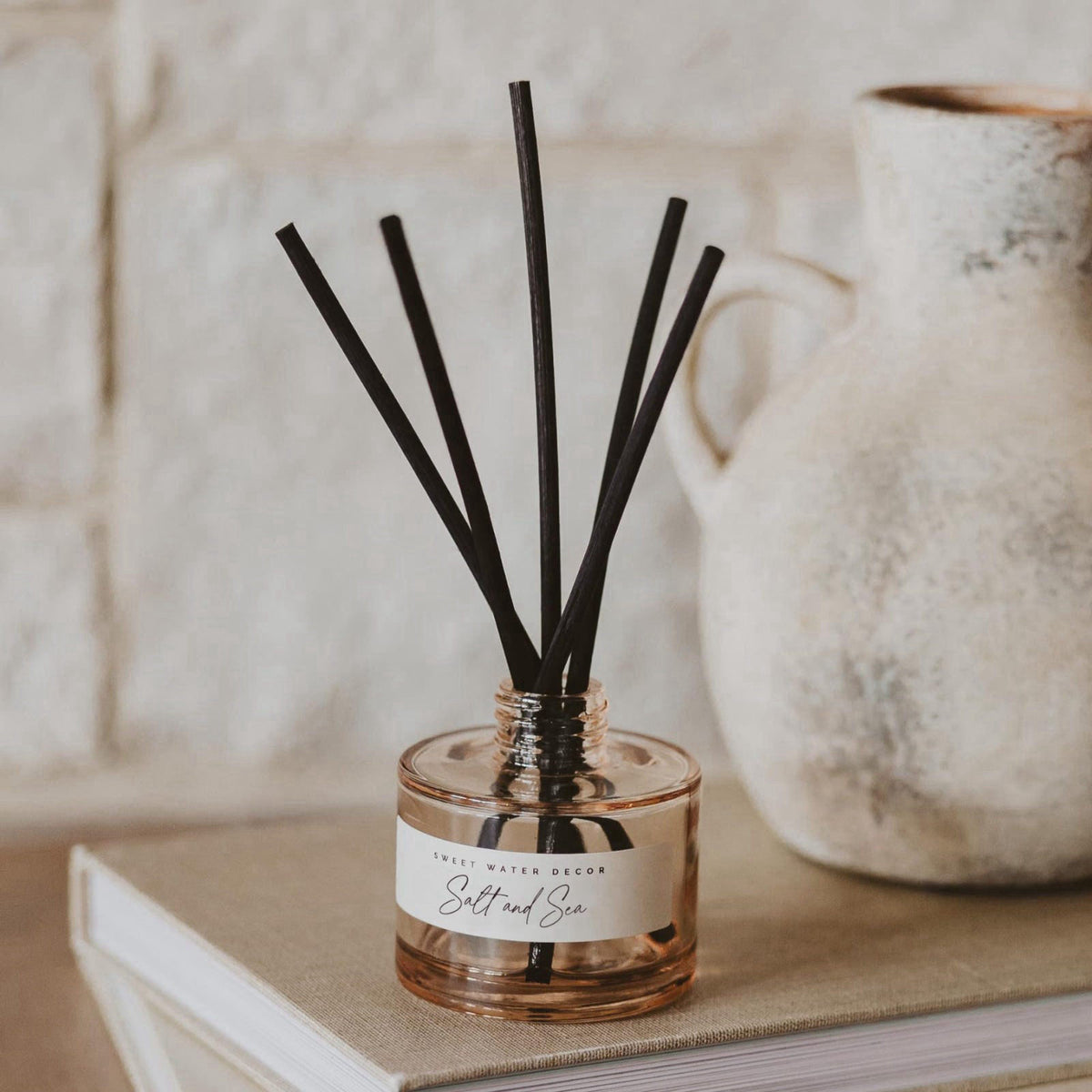 Sweet Water Decor Salt and Sea Reed Diffuser - Sea Salt, Citrus, Musk & Amber Scent - Long-Lasting 4 Month Home Fragranc