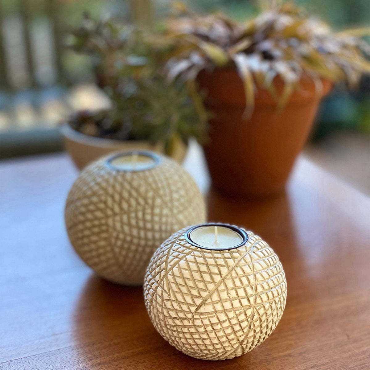 Huey House Luca Beige Orb Tea Light Candle Holders, Gift Boxed Set of 2 – alternate angle