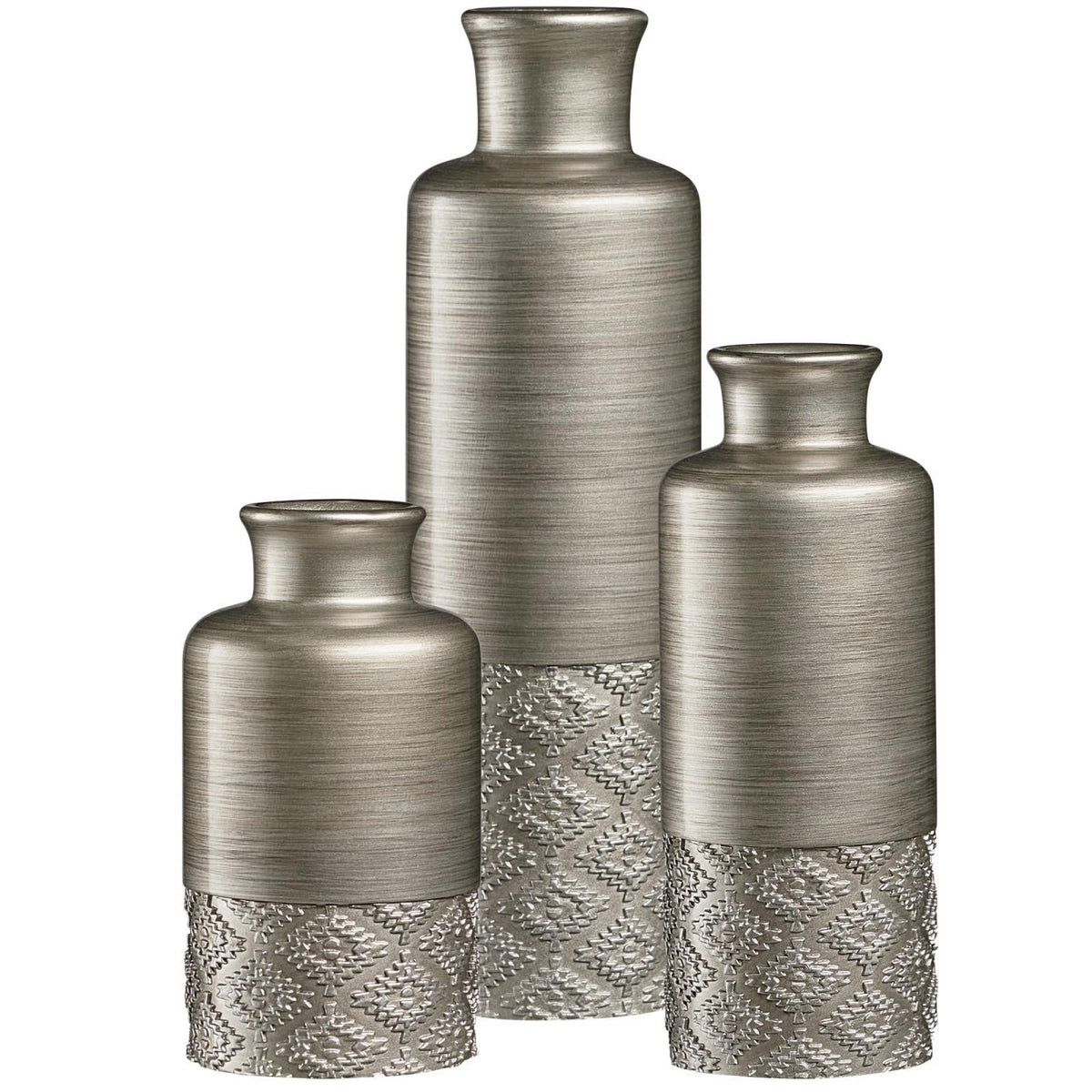 Creative Scents Dublin Silver Vases - Set of 3 Vases for Flowers, Decorative Vases, Farmhouse Decor, Premium Décor, Cent