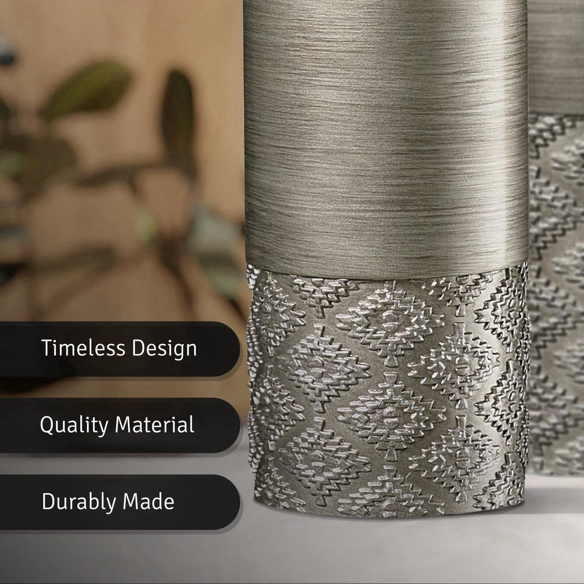 Creative Scents Dublin Silver Vases - Set of 3 Vases for Flowers, Decorative Vases, Farmhouse Decor, Premium Décor, Cent
