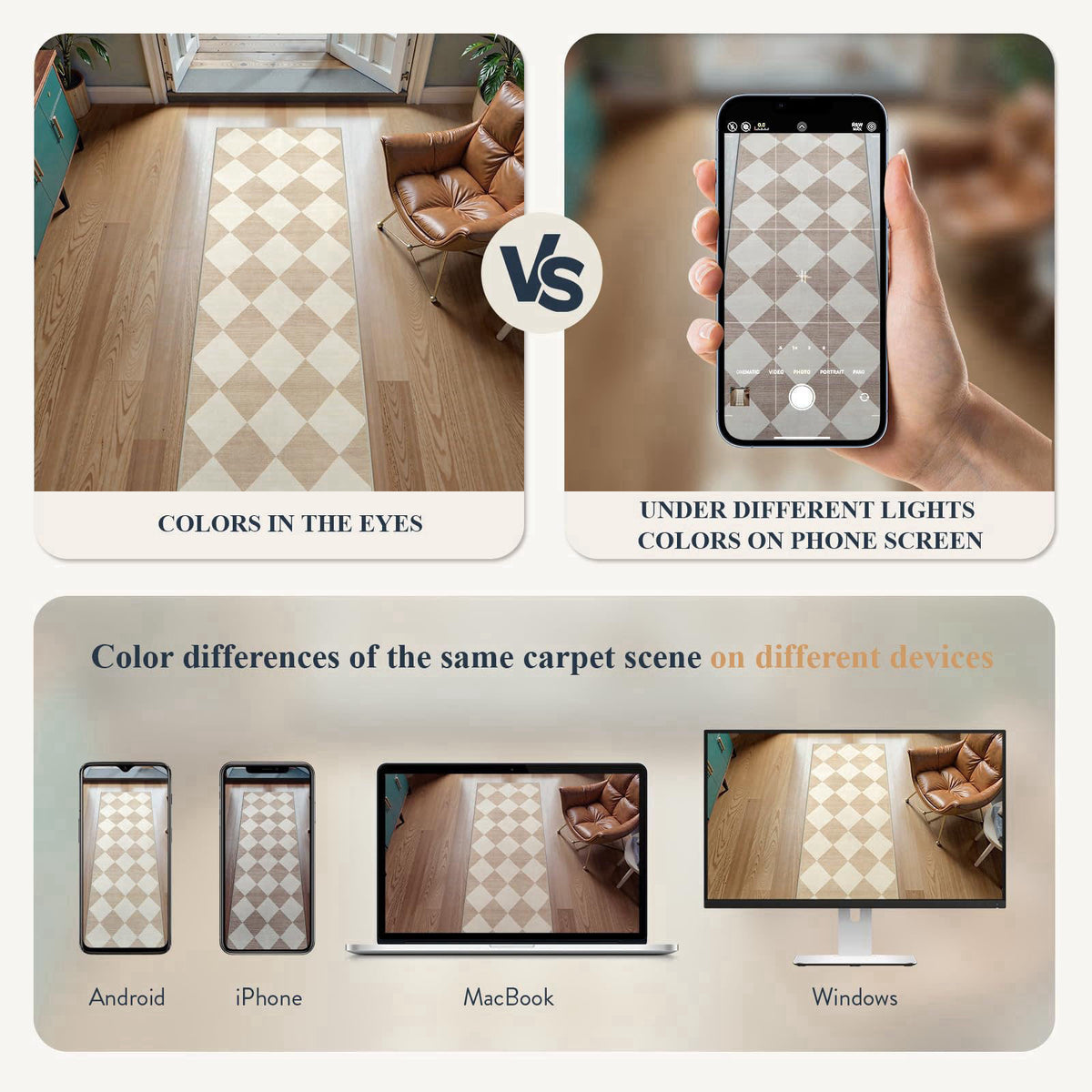 Beeiva Checkered Print Carpet Runners for Hallway 6ft, Beige Ultra Thin Washable Kitchen Runner Rug Non Slip, Moroccan P