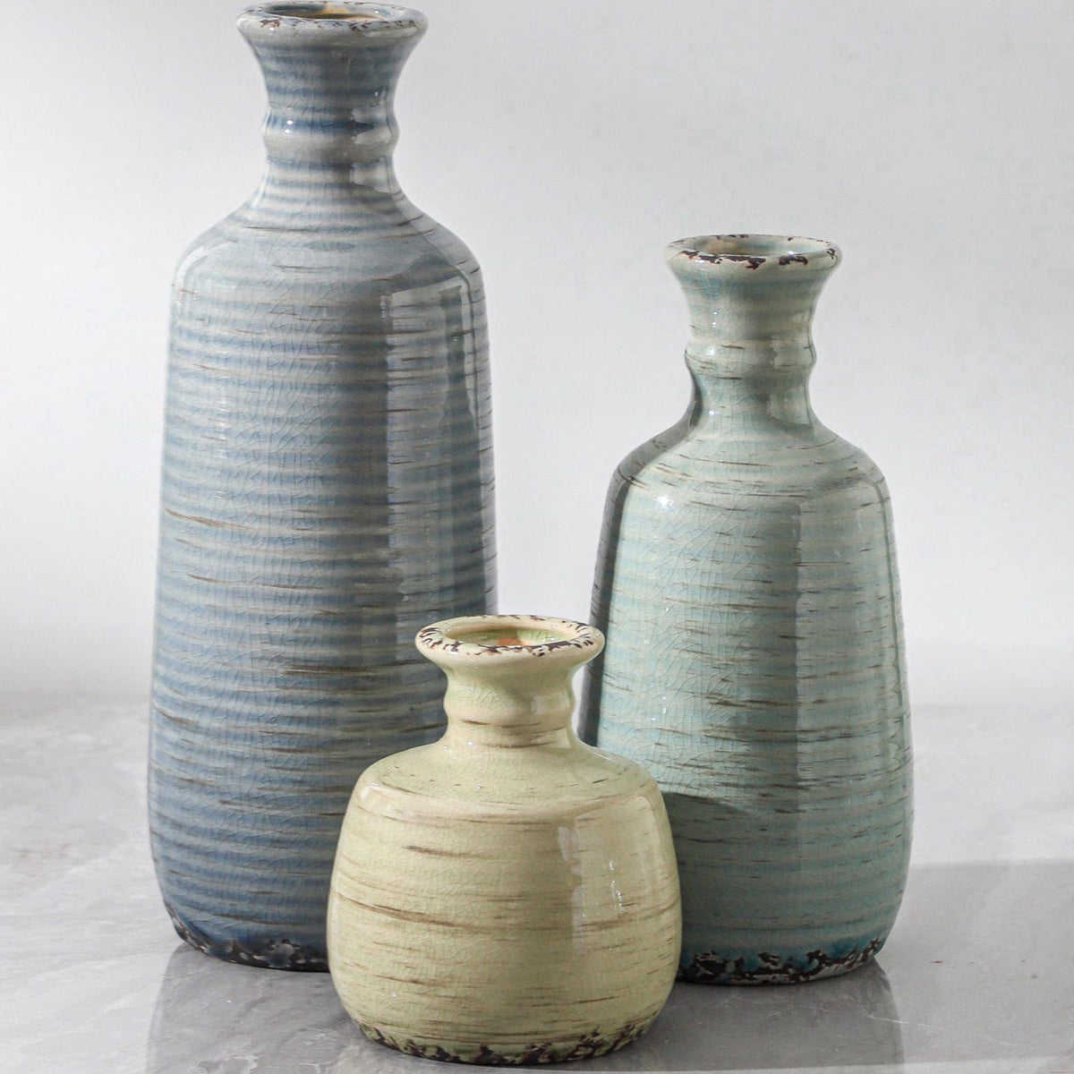 ooit Ceramic Vase Set of 3, Rustic Neutral Vases Home Decor Farmhouse Decorative Flower Vase Modern Boho Pampass Vases f
