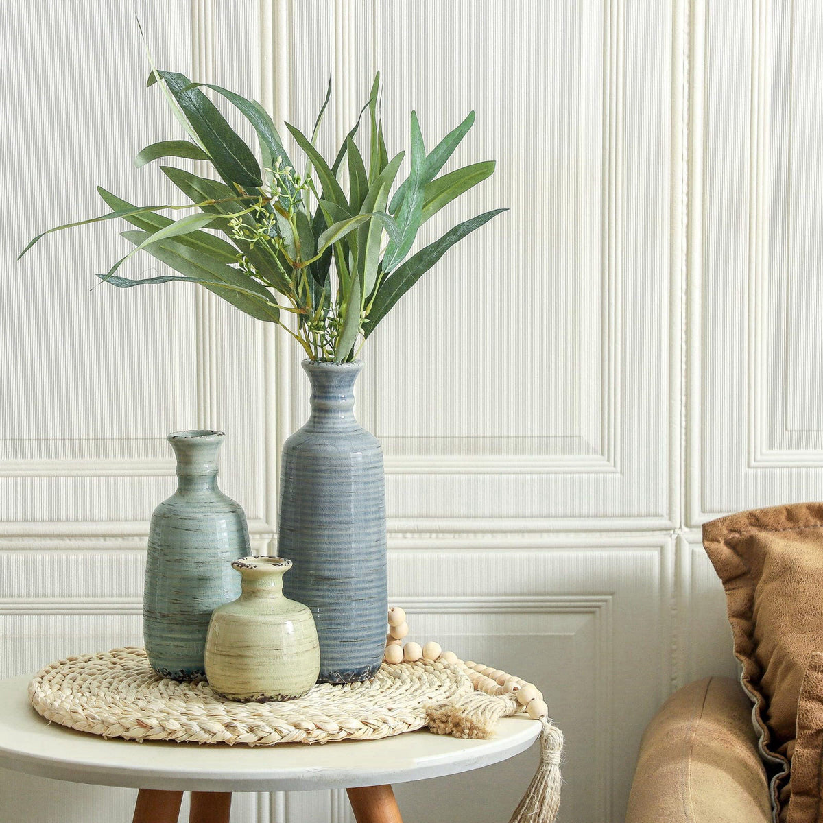ooit Ceramic Vase Set of 3, Rustic Neutral Vases Home Decor Farmhouse Decorative Flower Vase Modern Boho Pampass Vases f