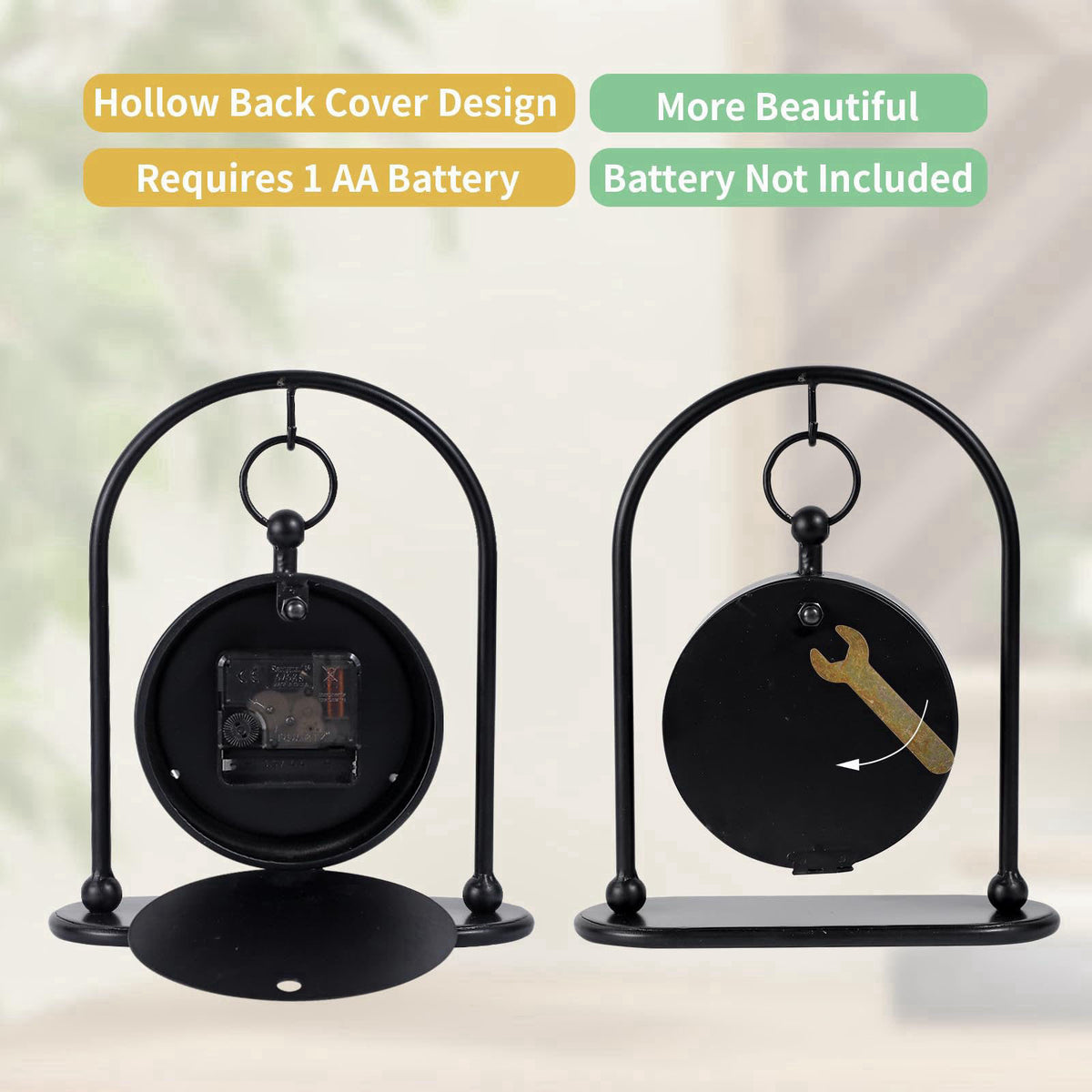 JUMBO DECOR Vintage Metal Table Clock, Farmhouse Table Clock, Small Black Silent Non-Ticking Battery Operated Desk and S
