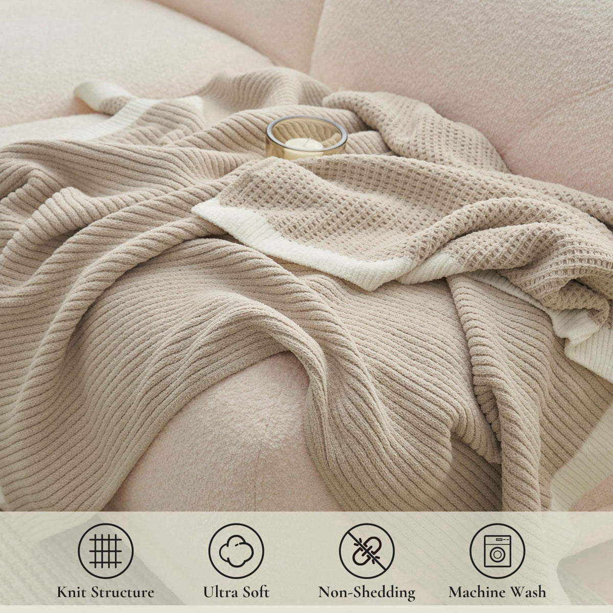 Am&eacute;lie Home Amélie Home Chenille Throw Blanket, Soft Cozy Waffle Throw for Couch & Sofa, Warm Yet Lightweight, Br