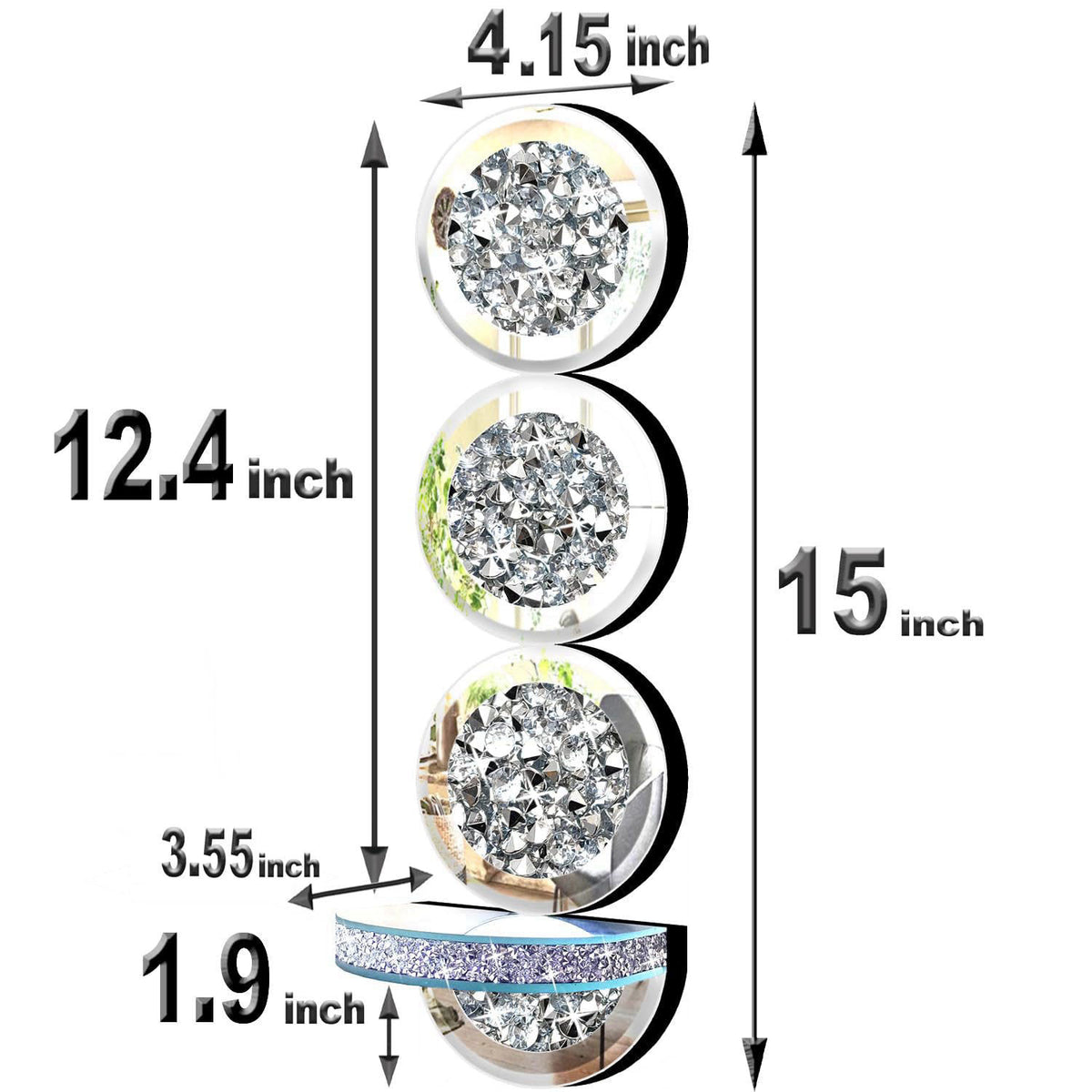 ZOLAPI Set of 2 Crystal Crush Diamond Candle Sconces, Gorgeous Silver Mirrored Wall Sconce, Round Candle Holder Glass Wa