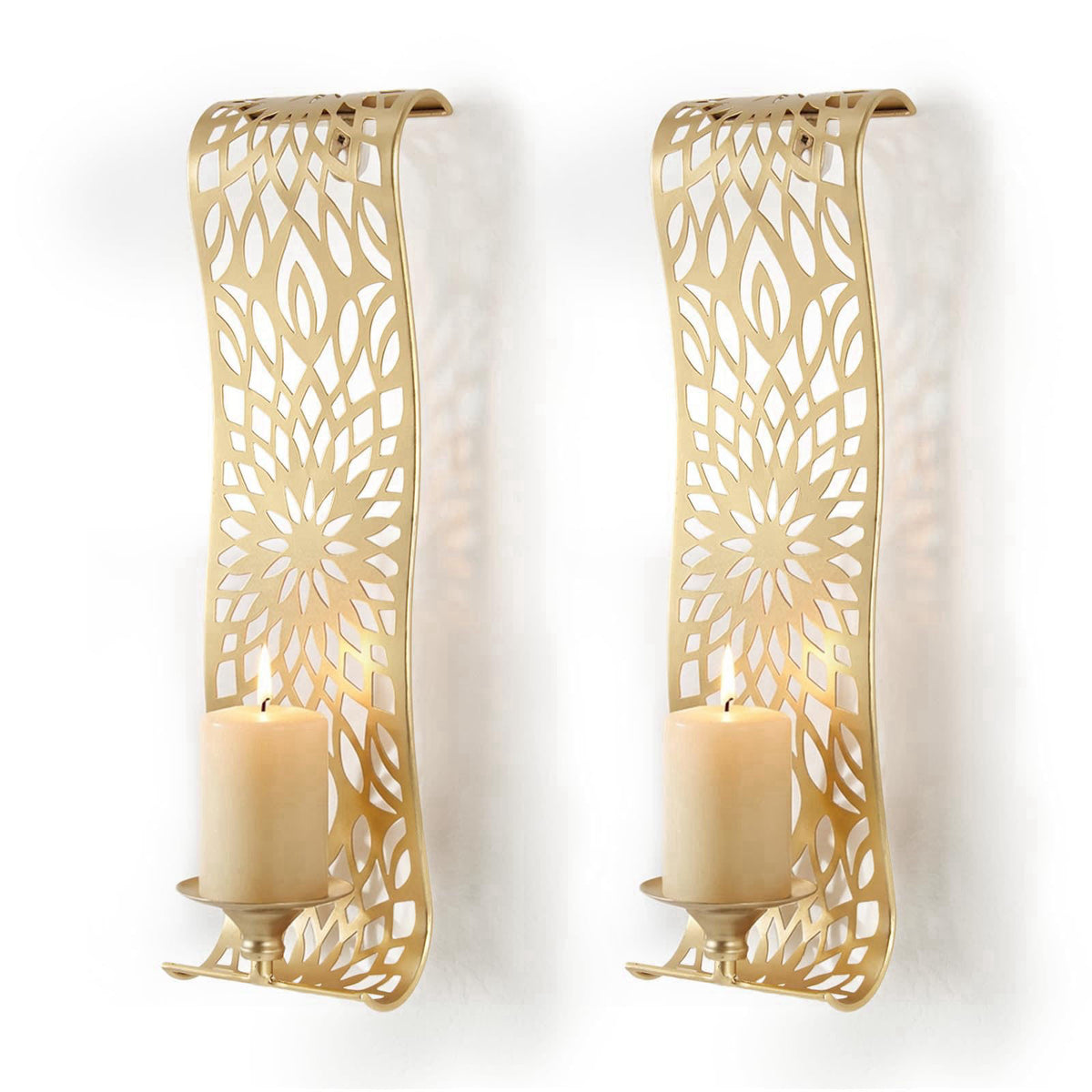 Capesaro Antique Gold Wall Sconces,Set of 2 Rustic Metal Candle Holders for Farmhouse Vintage Home Decor,Elegant Pillar 