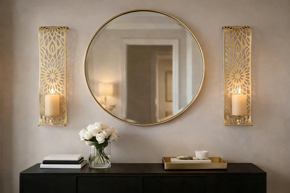 Capesaro Antique Gold Wall Sconces,Set of 2 Rustic Metal Candle Holders for Farmhouse Vintage Home Decor,Elegant Pillar 