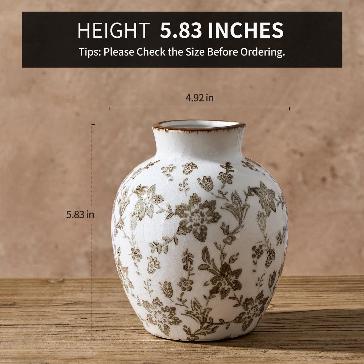 SIDUCAL Ceramic Vintage Vase, 5.83 Inch Retro Ice Cracked Chinoiserie Floral Vase, Rustic Farmhouse Vases for Home Decor