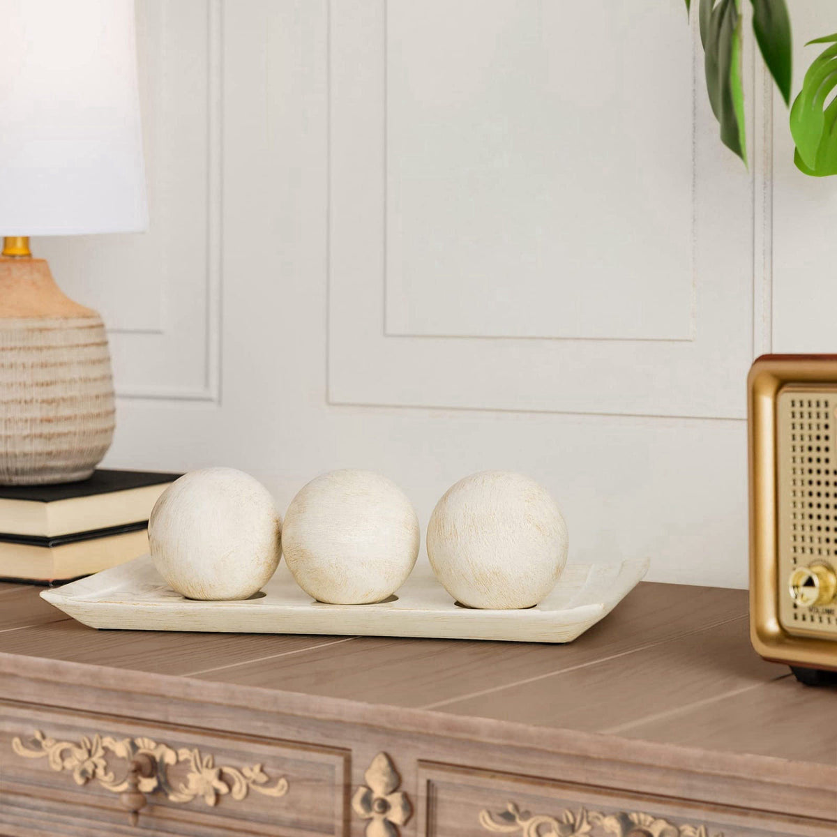 Creative Scents Rustic Luxe Decorative Tray and Orb Set - Centerpiece Table Decorations for Coffee Table Decor - Modern 