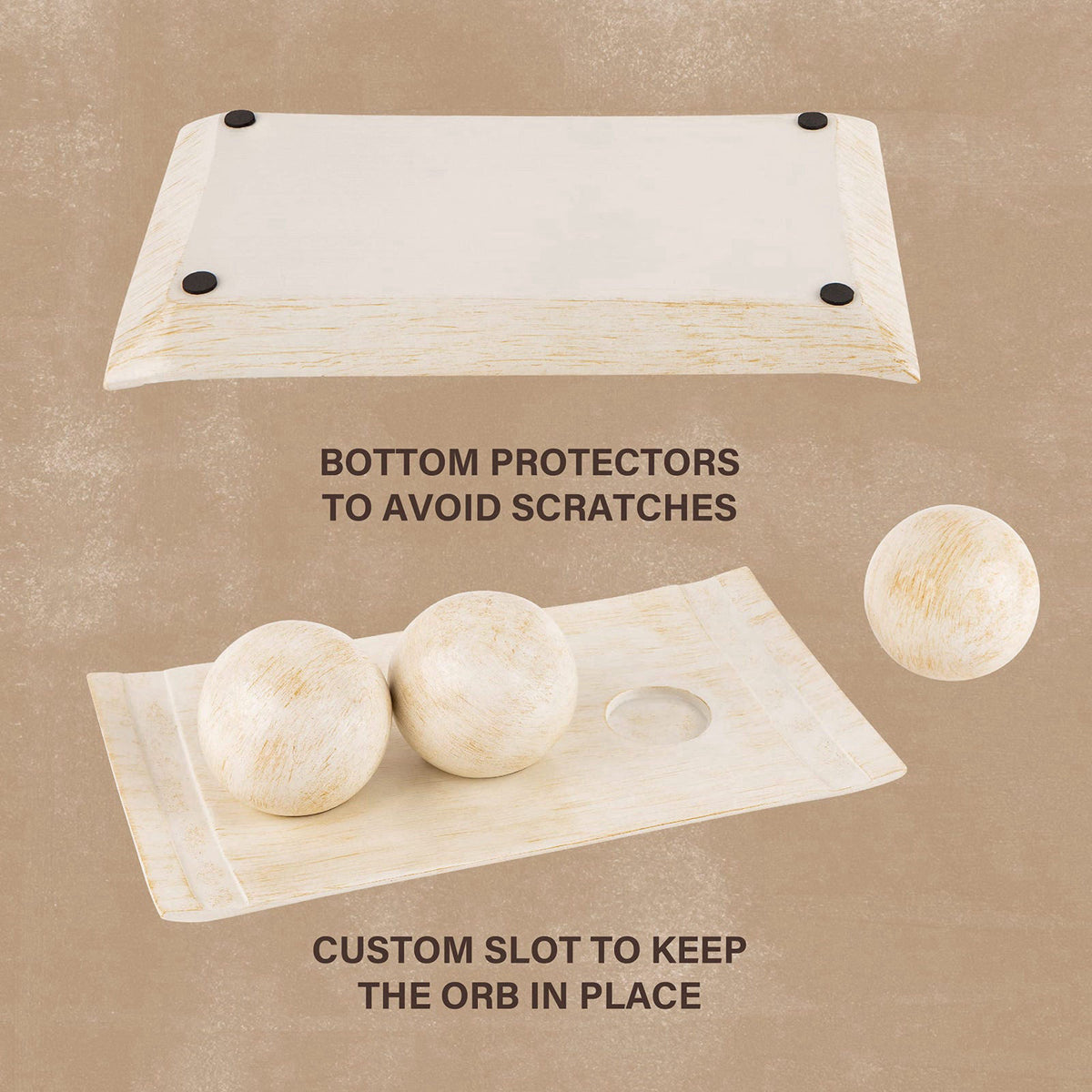 Creative Scents Rustic Luxe Decorative Tray and Orb Set - Centerpiece Table Decorations for Coffee Table Decor - Modern 