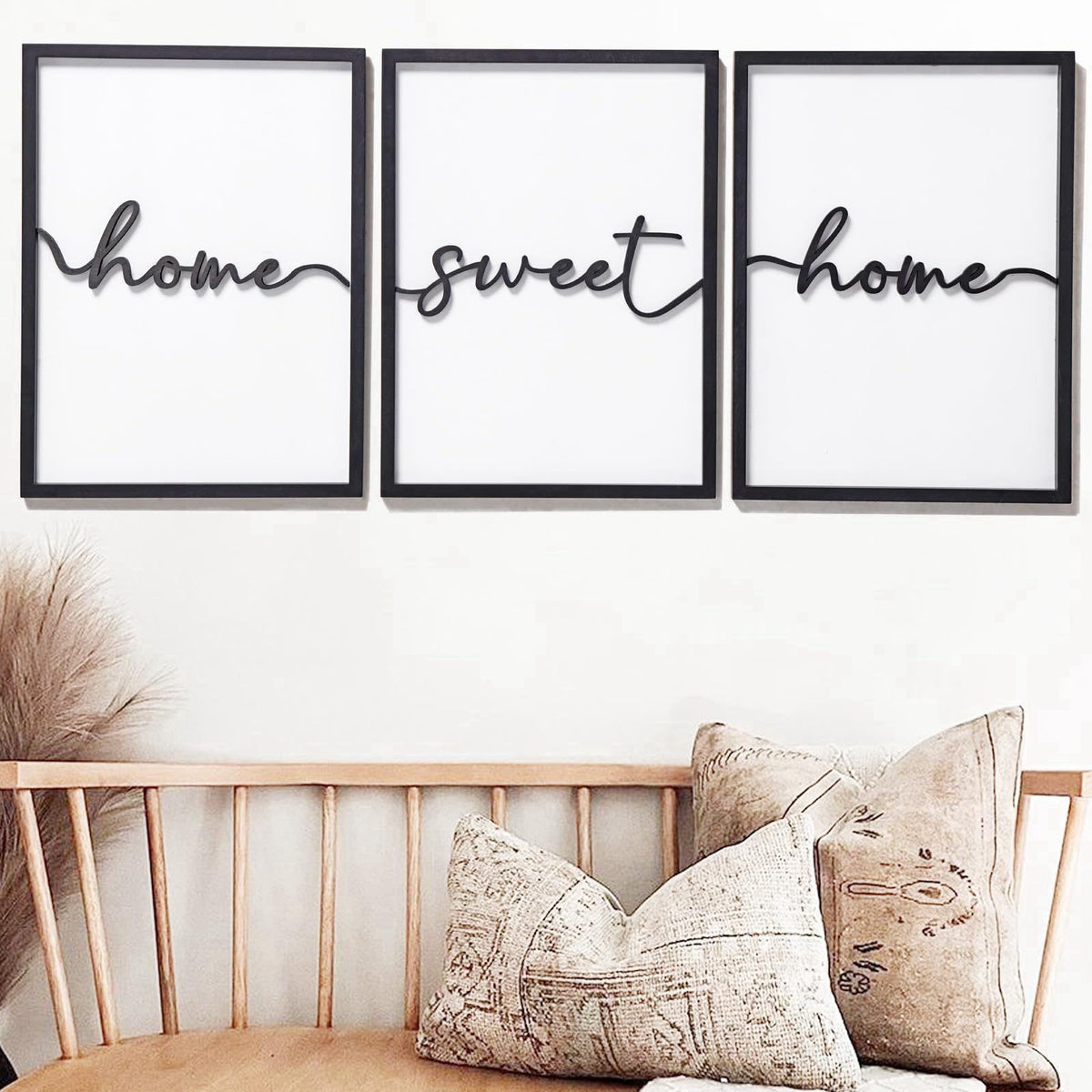 KIOSSUT 3D Wood Home Sweet Home Wall Art, Modern Home Sweet Home Sign for Large Living Room Wall Decor(Ready to Hang, Se