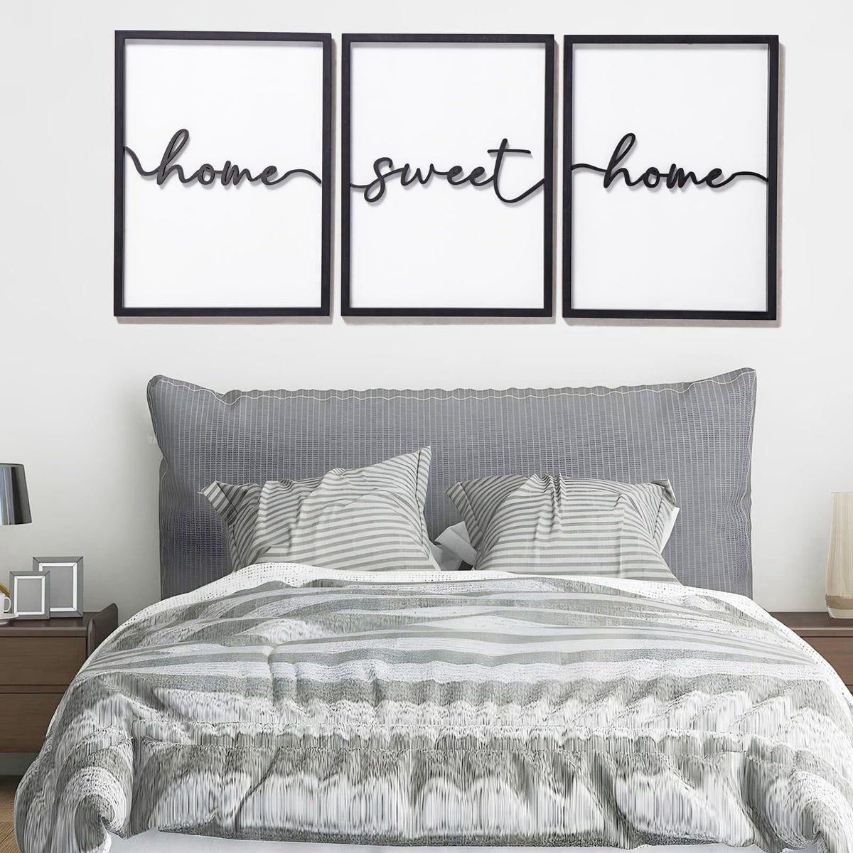 KIOSSUT 3D Wood Home Sweet Home Wall Art, Modern Home Sweet Home Sign for Large Living Room Wall Decor(Ready to Hang, Se