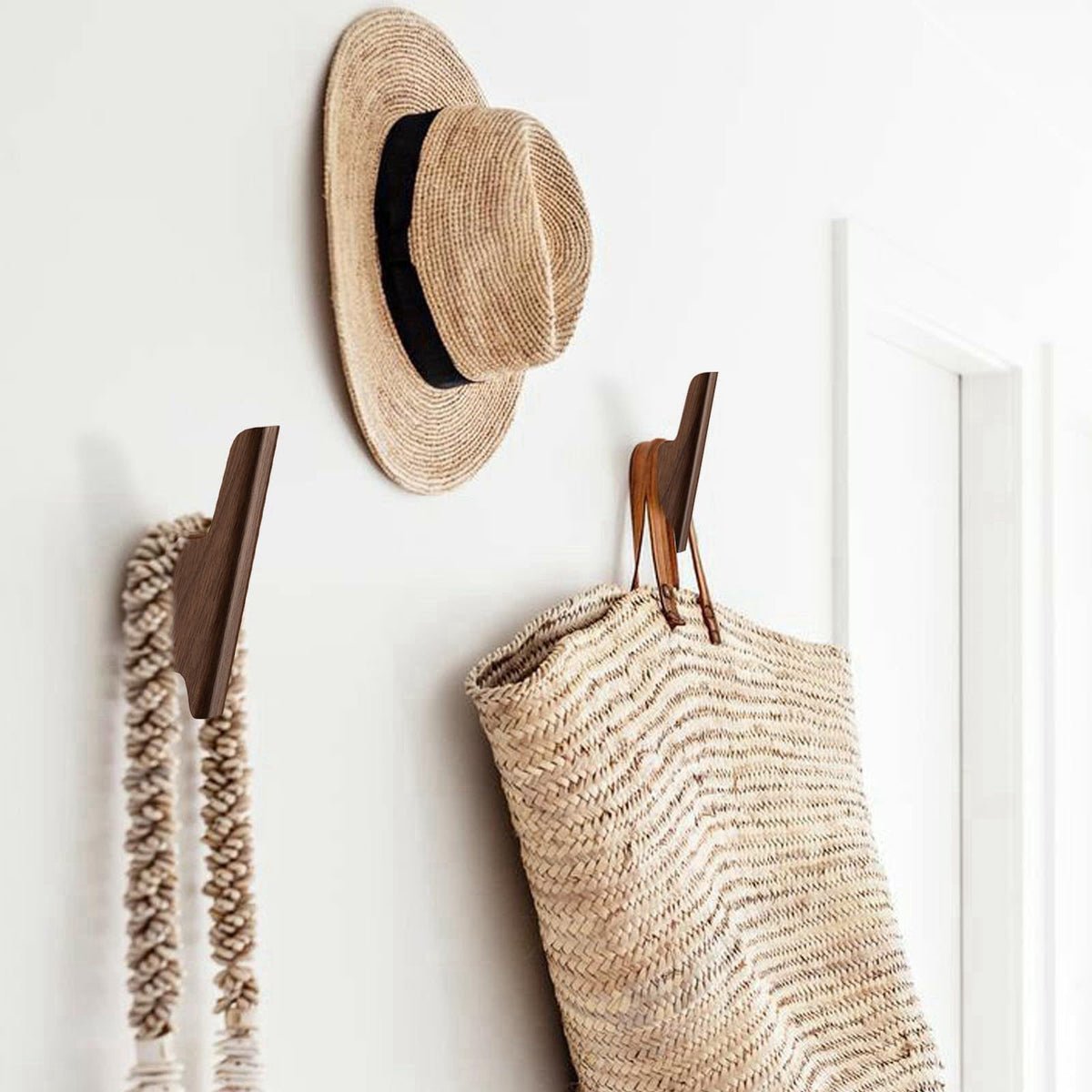 FCOWK Wood Wall Hooks 4 Pack Coat Hooks Wall Mount, Towel Hooks for Bathrooms – full view