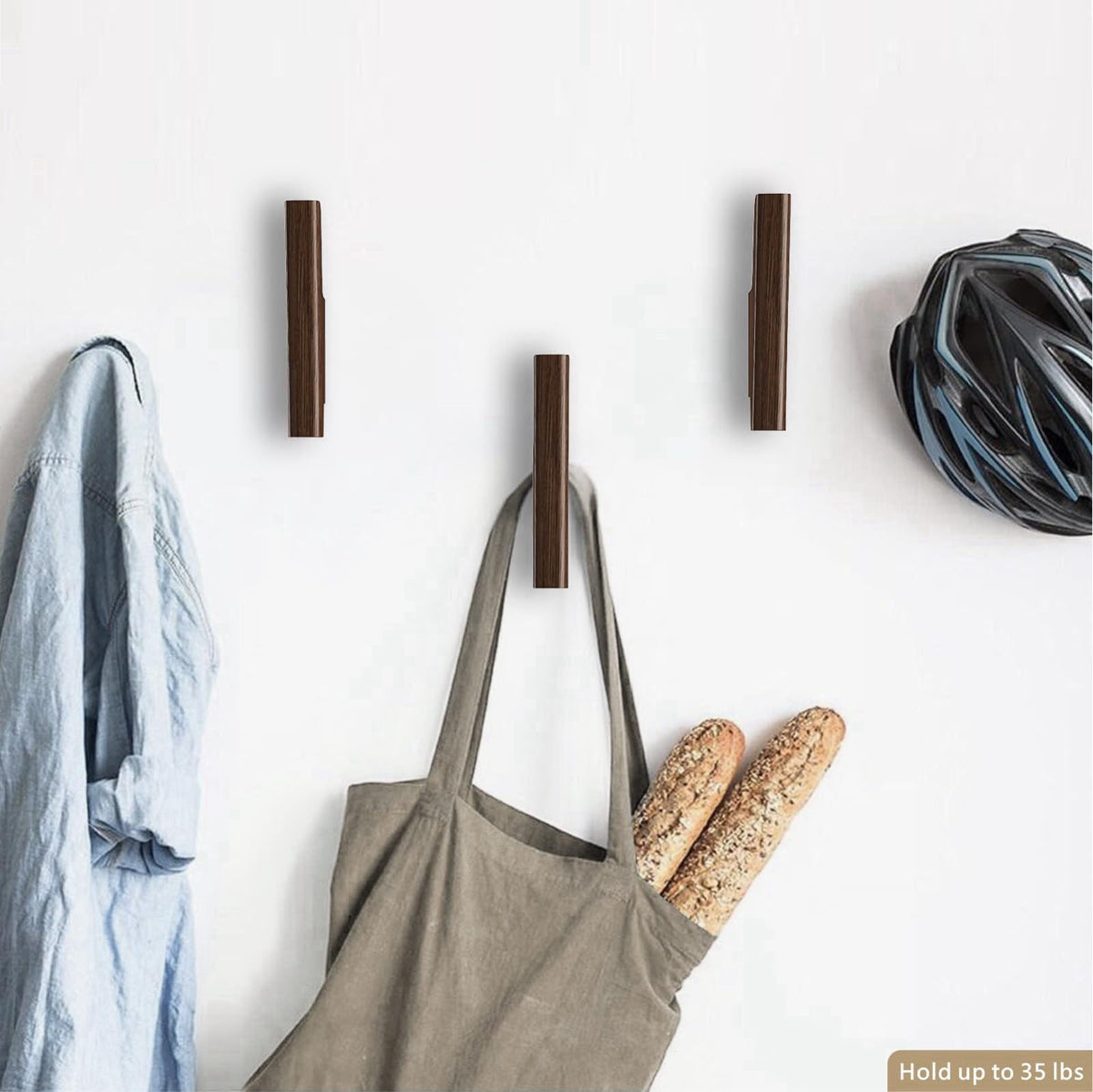 FCOWK Wood Wall Hooks 4 Pack Coat Hooks Wall Mount, Towel Hooks for Bathrooms – alternate angle