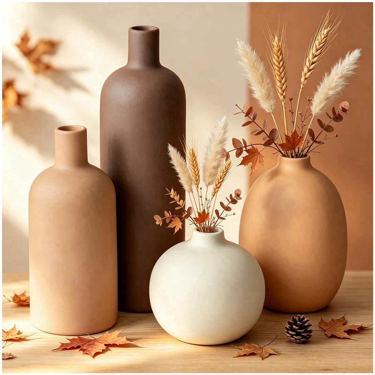 EGBULL Upgraded Ceramic Vases Set for Home Decor, 4 Piece Modern Neutral Room Decor Desk Vase Bedroom Decor Flower Vase 