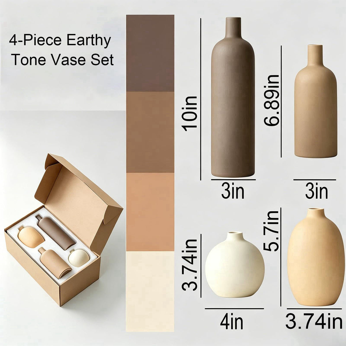EGBULL Upgraded Ceramic Vases Set for Home Decor, 4 Piece Modern Neutral Room Decor Desk Vase Bedroom Decor Flower Vase 