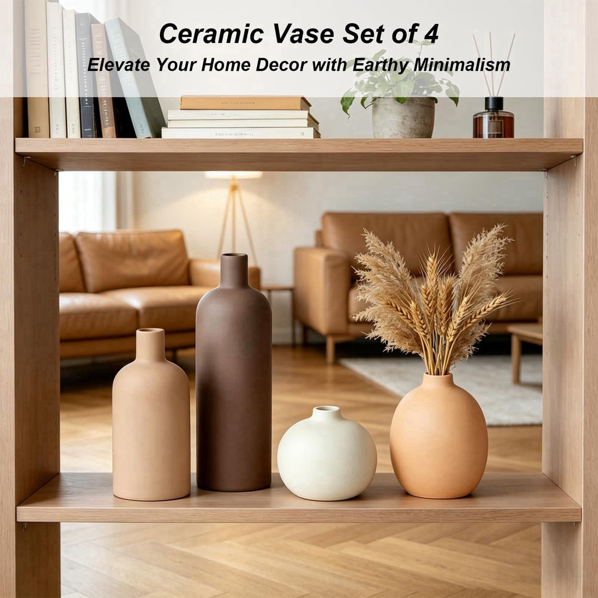 EGBULL Upgraded Ceramic Vases Set for Home Decor, 4 Piece Modern Neutral Room Decor Desk Vase Bedroom Decor Flower Vase 