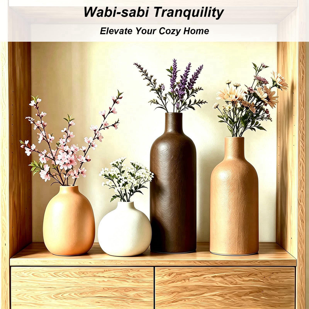 EGBULL Upgraded Ceramic Vases Set for Home Decor, 4 Piece Modern Neutral Room Decor Desk Vase Bedroom Decor Flower Vase 