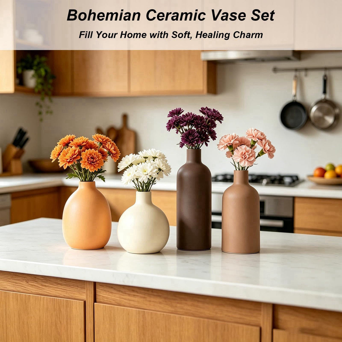 EGBULL Upgraded Ceramic Vases Set for Home Decor, 4 Piece Modern Neutral Room Decor Desk Vase Bedroom Decor Flower Vase 