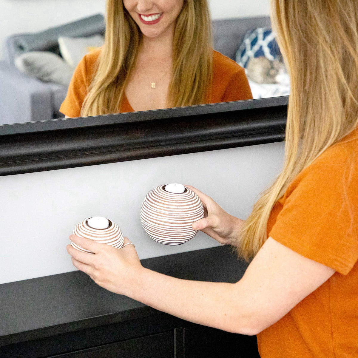 Huey House Tuva Brown Orb Tea Light Candle Holders, Gift Boxed Set of 2 – packaging and label