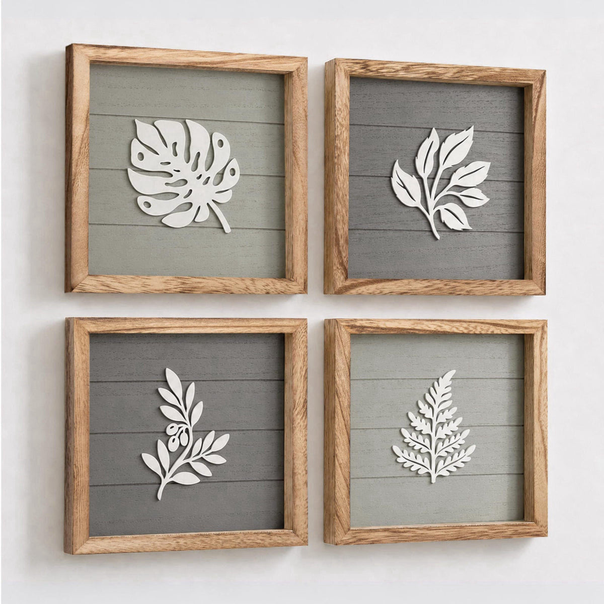 Tide and Tales 3D Botanical Leaf Wall Art, Set of 4, Bedroom Wall Art – product photo (Posters &amp; Prints)