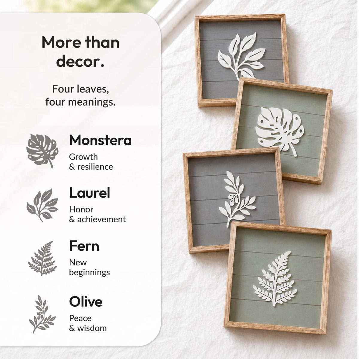 Tide and Tales 3D Botanical Leaf Wall Art, Set of 4, Bedroom Wall Art – close-up detail