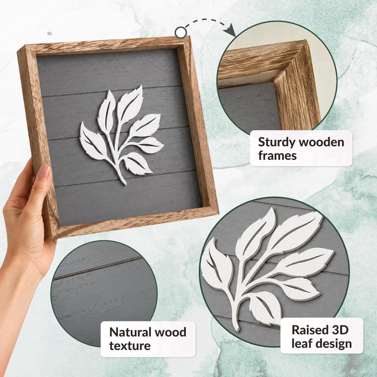 Tide and Tales 3D Botanical Leaf Wall Art, Set of 4, Bedroom Wall Art – full view