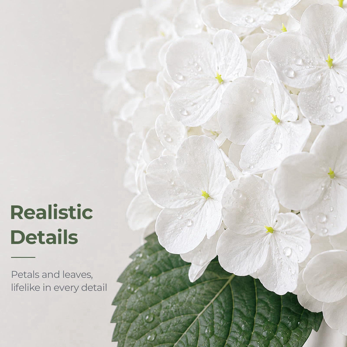 FLEURIFI Hydrangea Artificial Flowers in Vase Fake Flowers for Home Decor – packaging and label