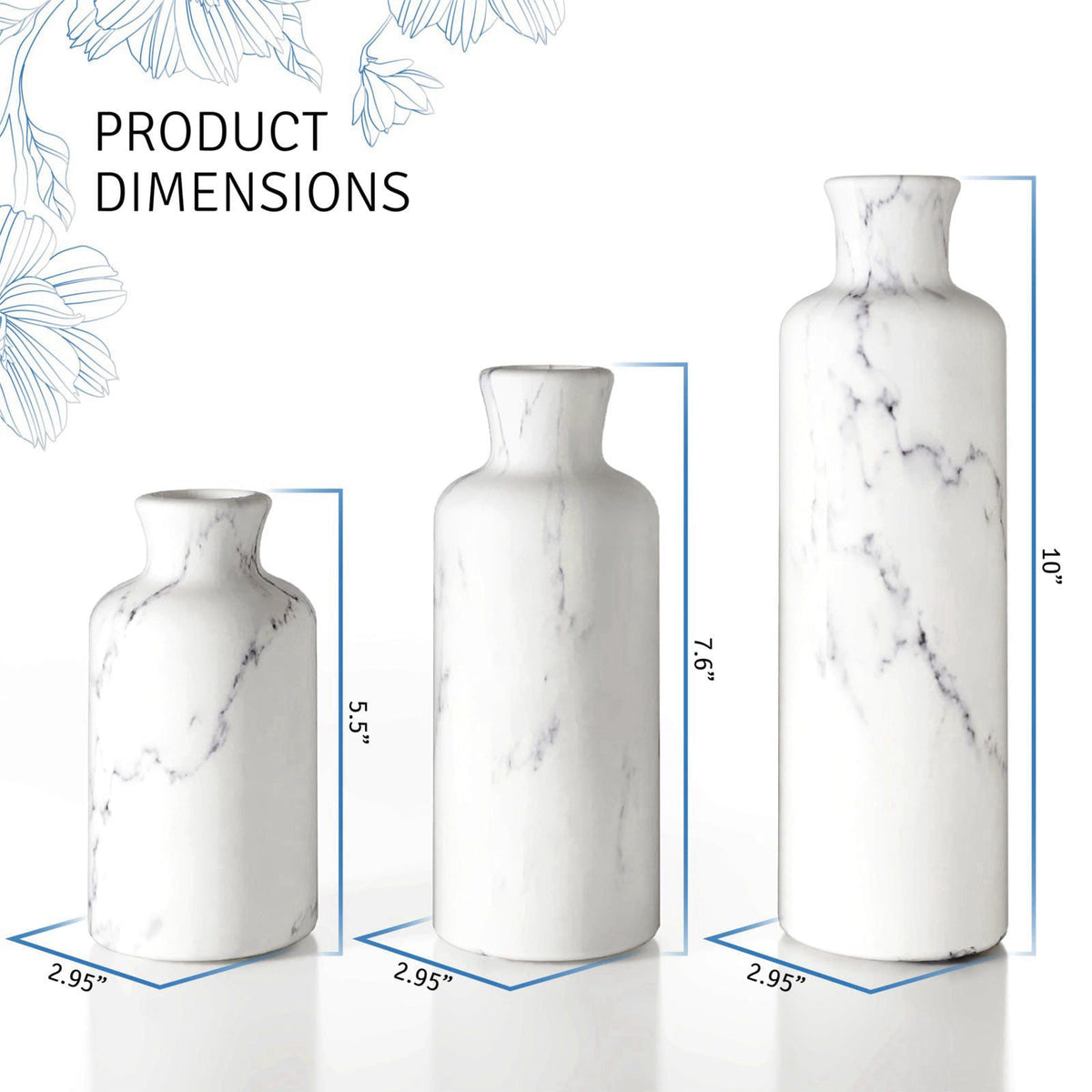 Creative Scents White Marble Look Vases Home Decor - Vase Set of 3 - Perfect for Holding Pampas Grass, Dried/Fresh Flowe