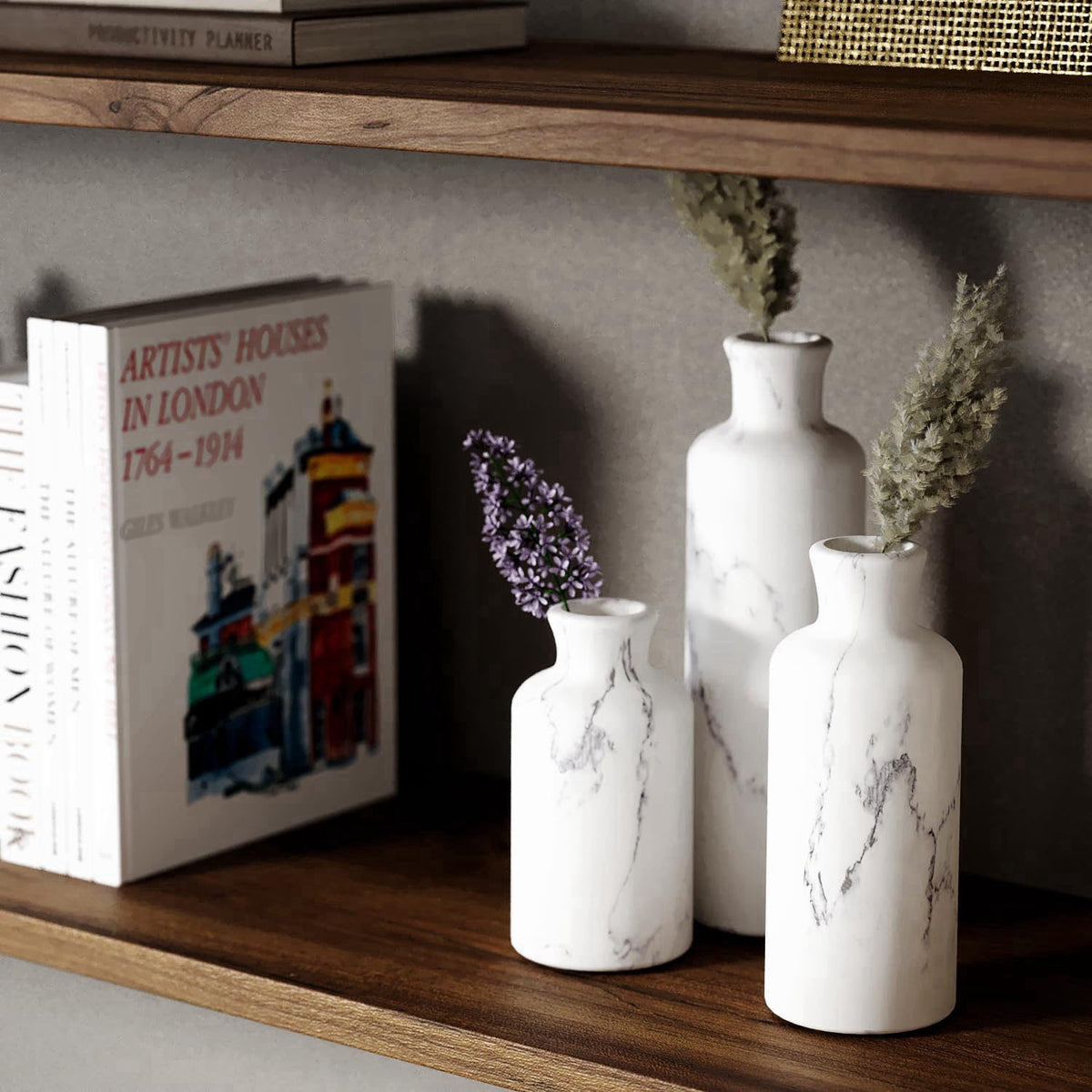 Creative Scents White Marble Look Vases Home Decor - Vase Set of 3 - Perfect for Holding Pampas Grass, Dried/Fresh Flowe