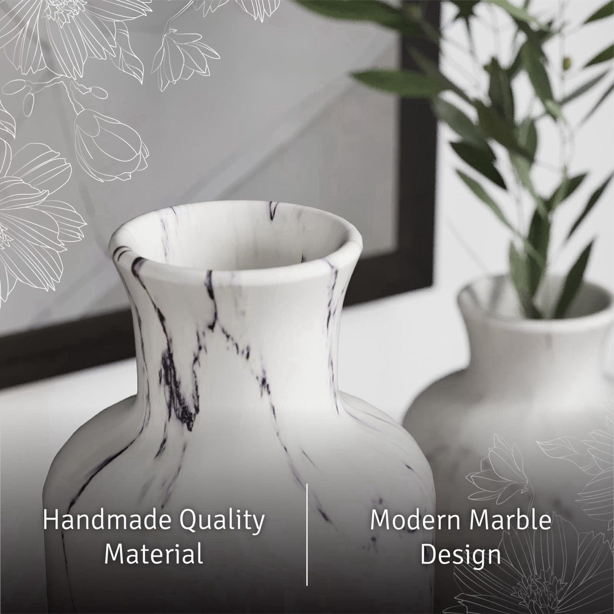 Creative Scents White Marble Look Vases Home Decor - Vase Set of 3 - Perfect for Holding Pampas Grass, Dried/Fresh Flowe