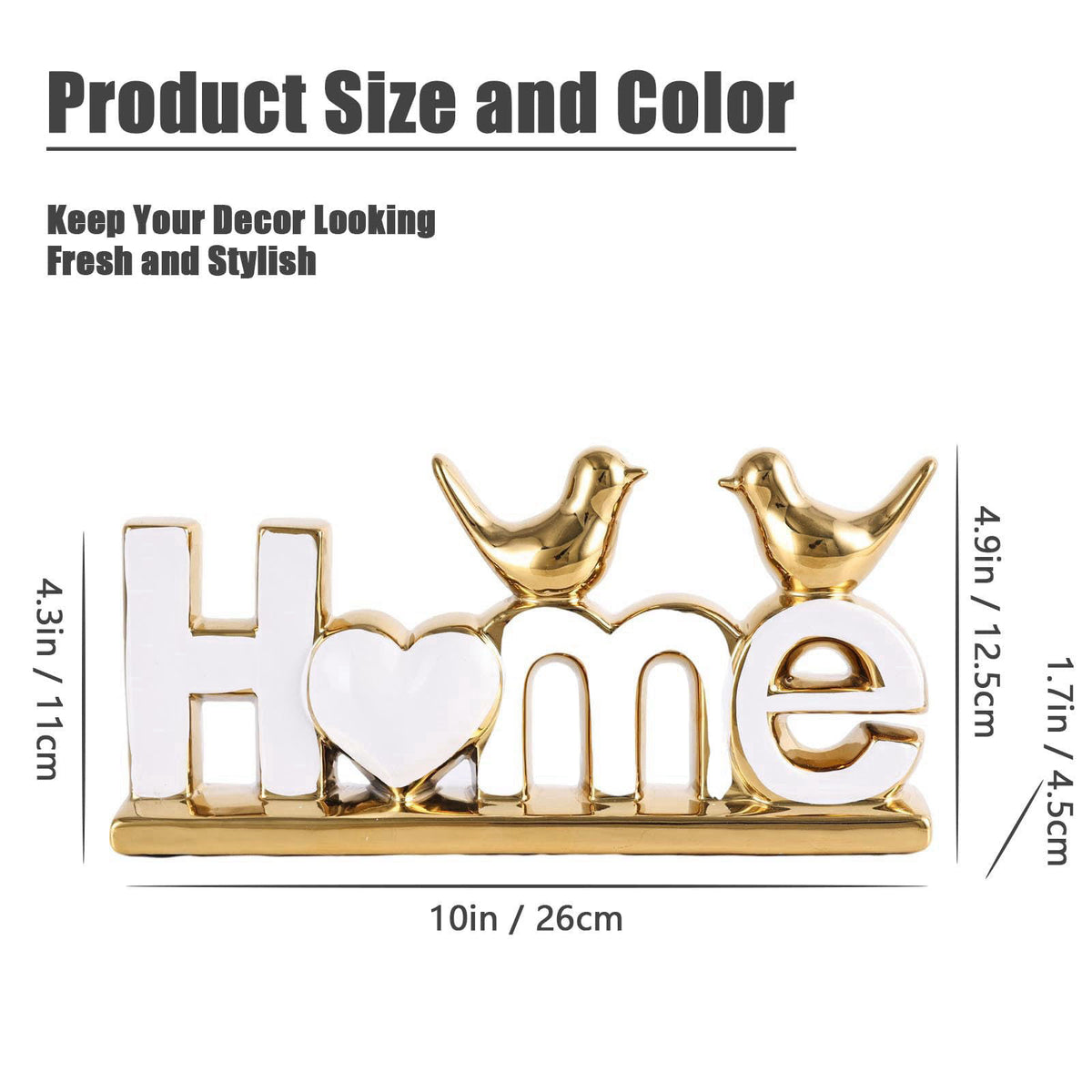 GAOSHENG Ceramic Home Letter Sign with Bird Statues,Modern Black Gold Tabletop Decor for Entryway,TV Stand & Floating Sh