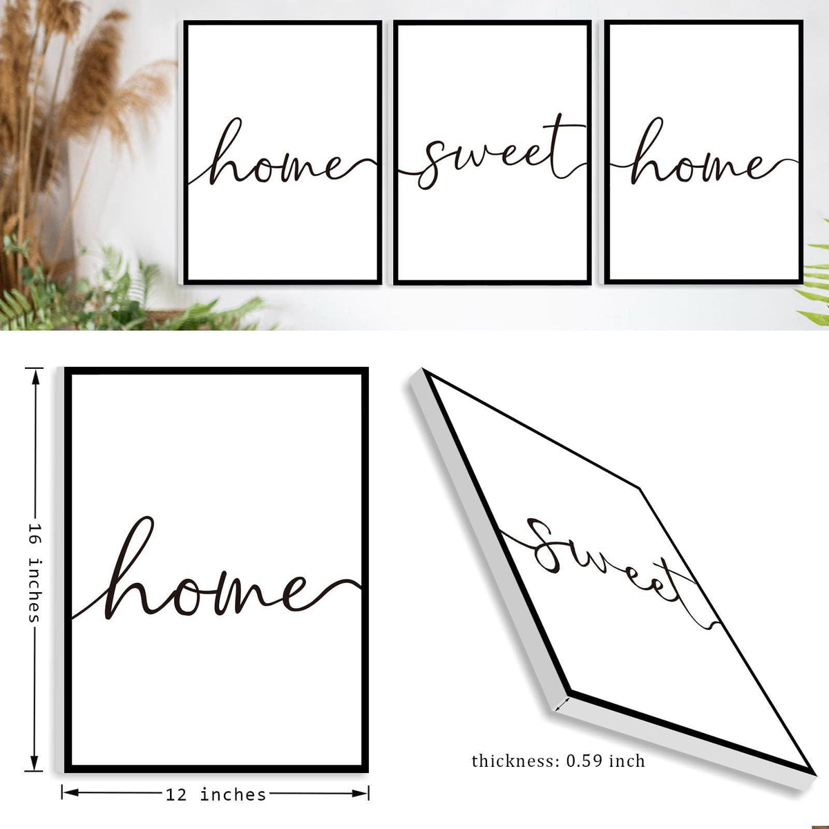 WALTSOM FRAMED Home Sweet Home Wall Art, Modern Home Sweet Home Sign for Large Living Room Wall Decor (Ready to Hang, Se