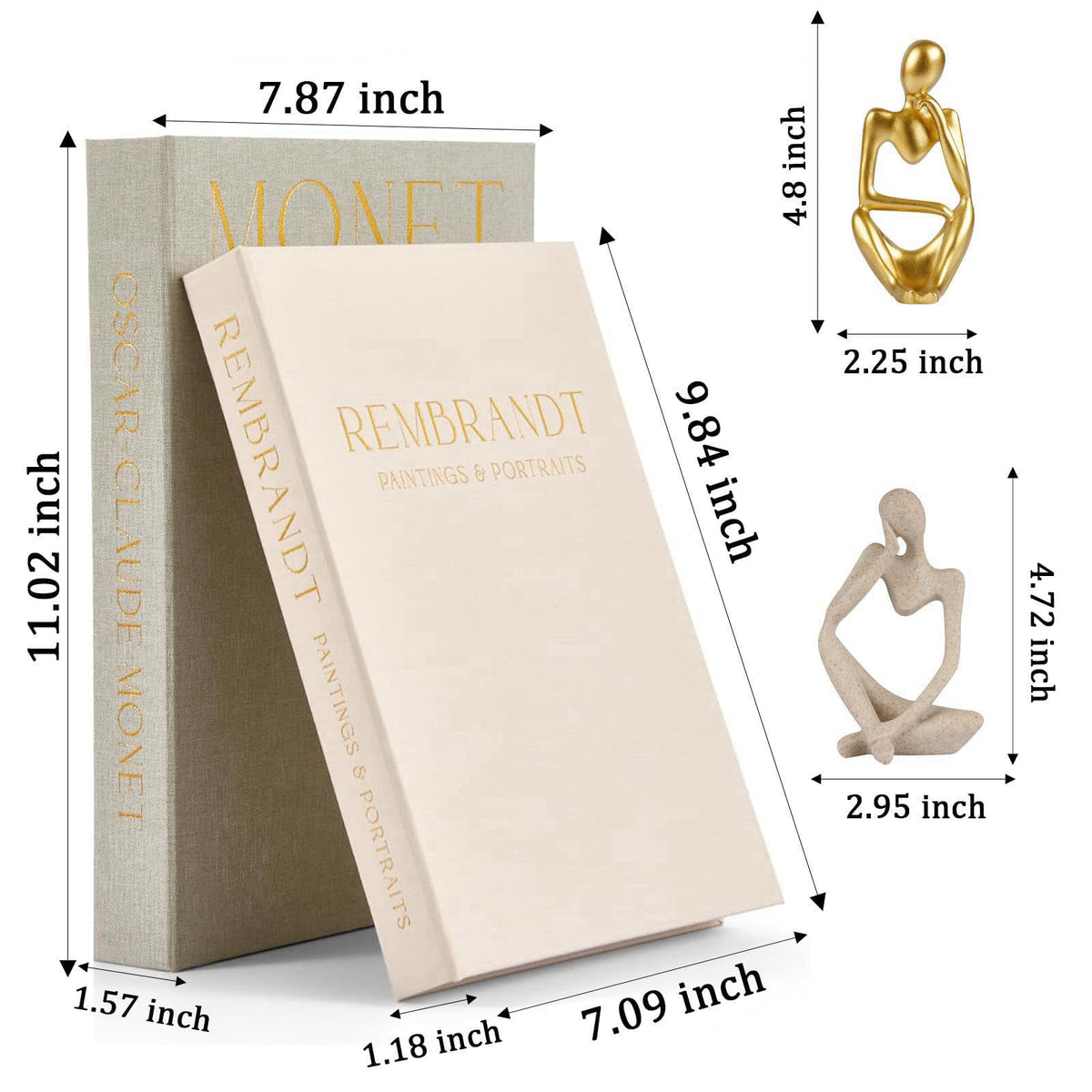 NexGrit Decorative Book Boxes with Hidden Storage & Thinker Sculptures – packaging and label