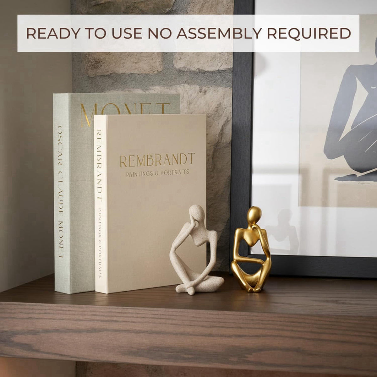 NexGrit Decorative Book Boxes with Hidden Storage & Thinker Sculptures – back view and specifications