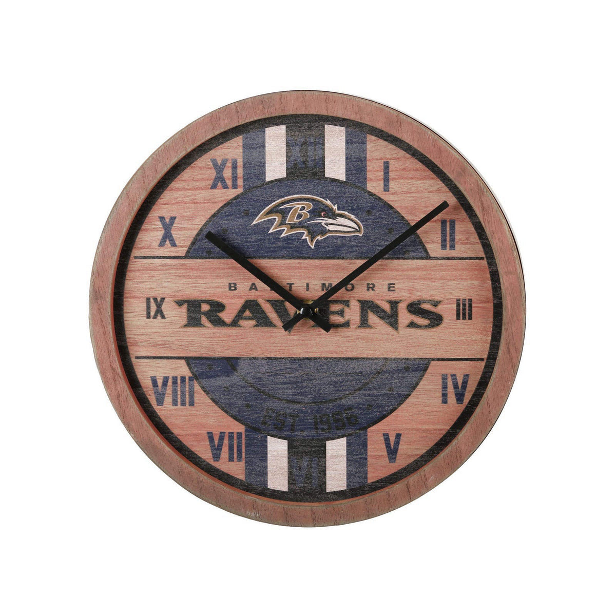 FOCO NFL Wooden Barrel Wall Clock – close-up detail in Team Color