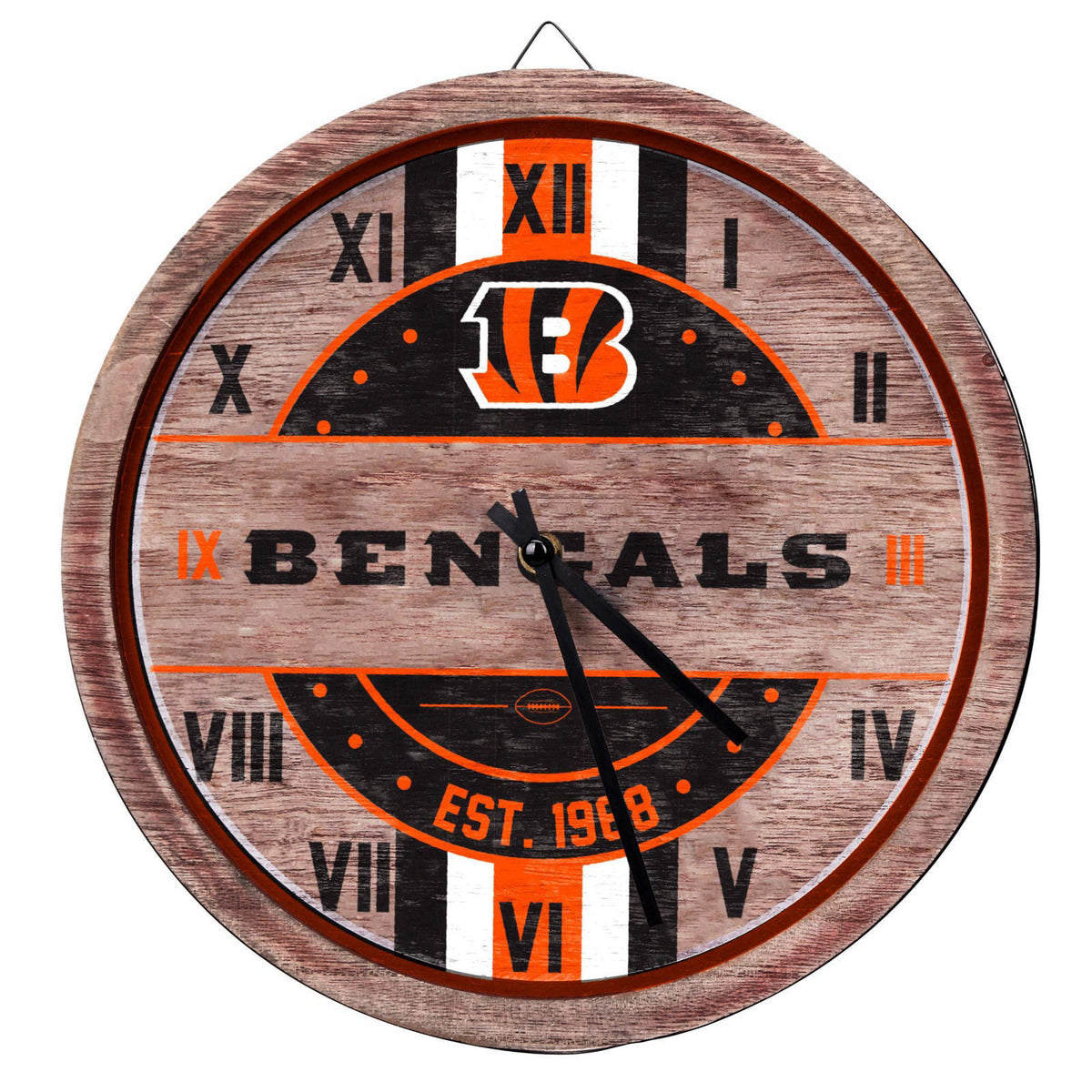 FOCO NFL Wooden Barrel Wall Clock – packaging and label