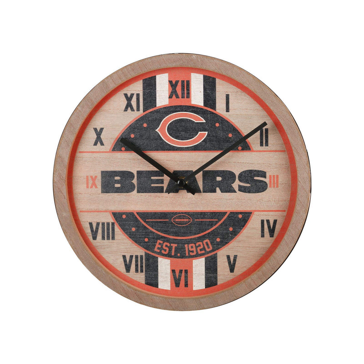 FOCO NFL Wooden Barrel Wall Clock – back view and specifications