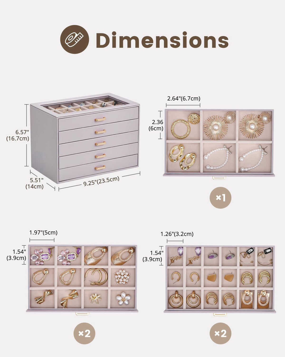 Lolalet Earring Organizer, Jewelry Box with Clear Lid -Purple, 5 Layer – packaging and label