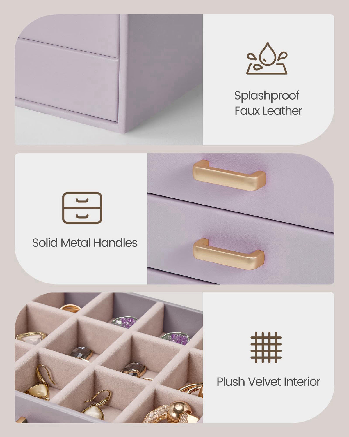 Lolalet Earring Organizer, Jewelry Box with Clear Lid -Purple, 5 Layer – full view