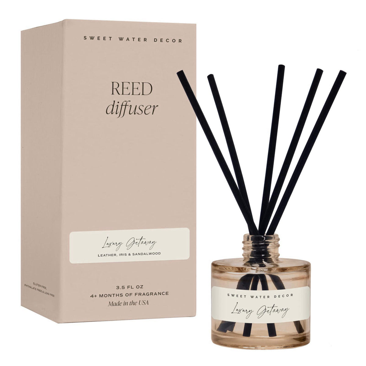 Sweet Water Decor Luxury Getaway Reed Diffuser – Hotel Scent Diffuser with Long-Lasting Premium Fragrance of Leather, Ir