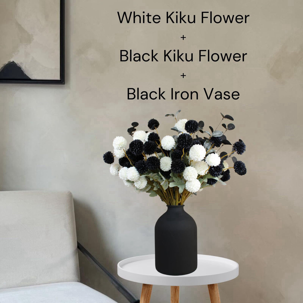 RyddeligHome 12 Black Artificial Flowers & Eucalyptus Long Stems, Halloween Decor – alternate angle